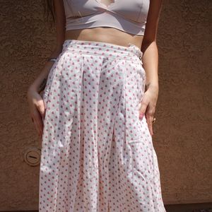 High Waist Pink and White Floral Full Length Skirt